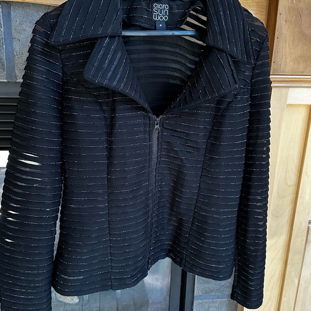 Clara Sunwoo Textured Black Blazer Medium EUC Silver Accent thread